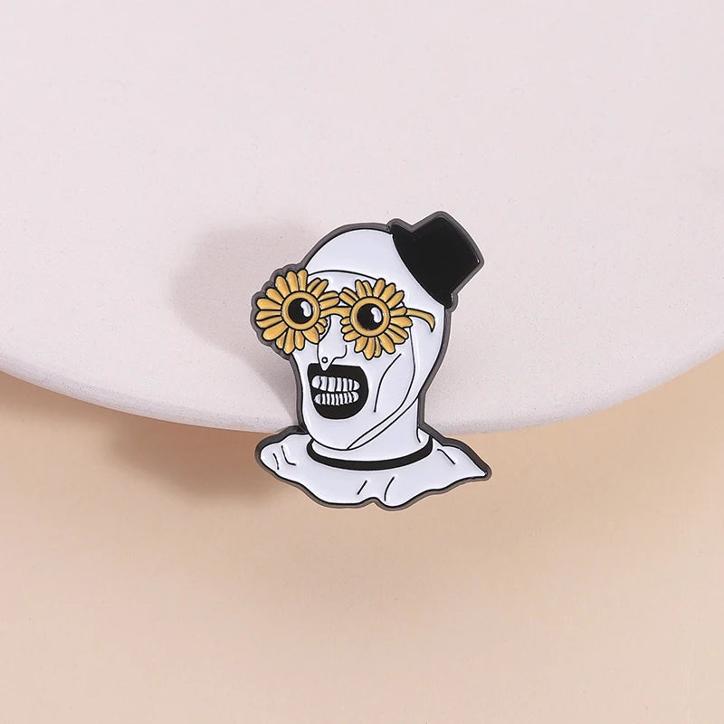 Terrifier Clown Enamel Pin Sunflower Sunglasses Horror Clown Killer Movie Halloween Brooch Lapel Badge Jewelry Gifts For Friends by Geo’s Online Store