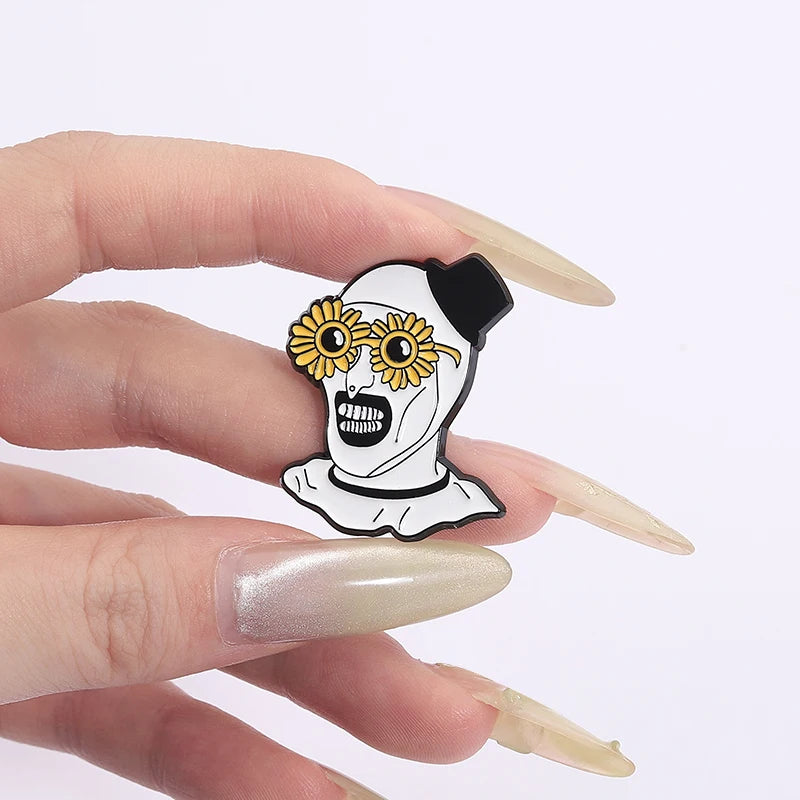 Terrifier Clown Enamel Pin Sunflower Sunglasses Horror Clown Killer Movie Halloween Brooch Lapel Badge Jewelry Gifts For Friends by Geo’s Online Store