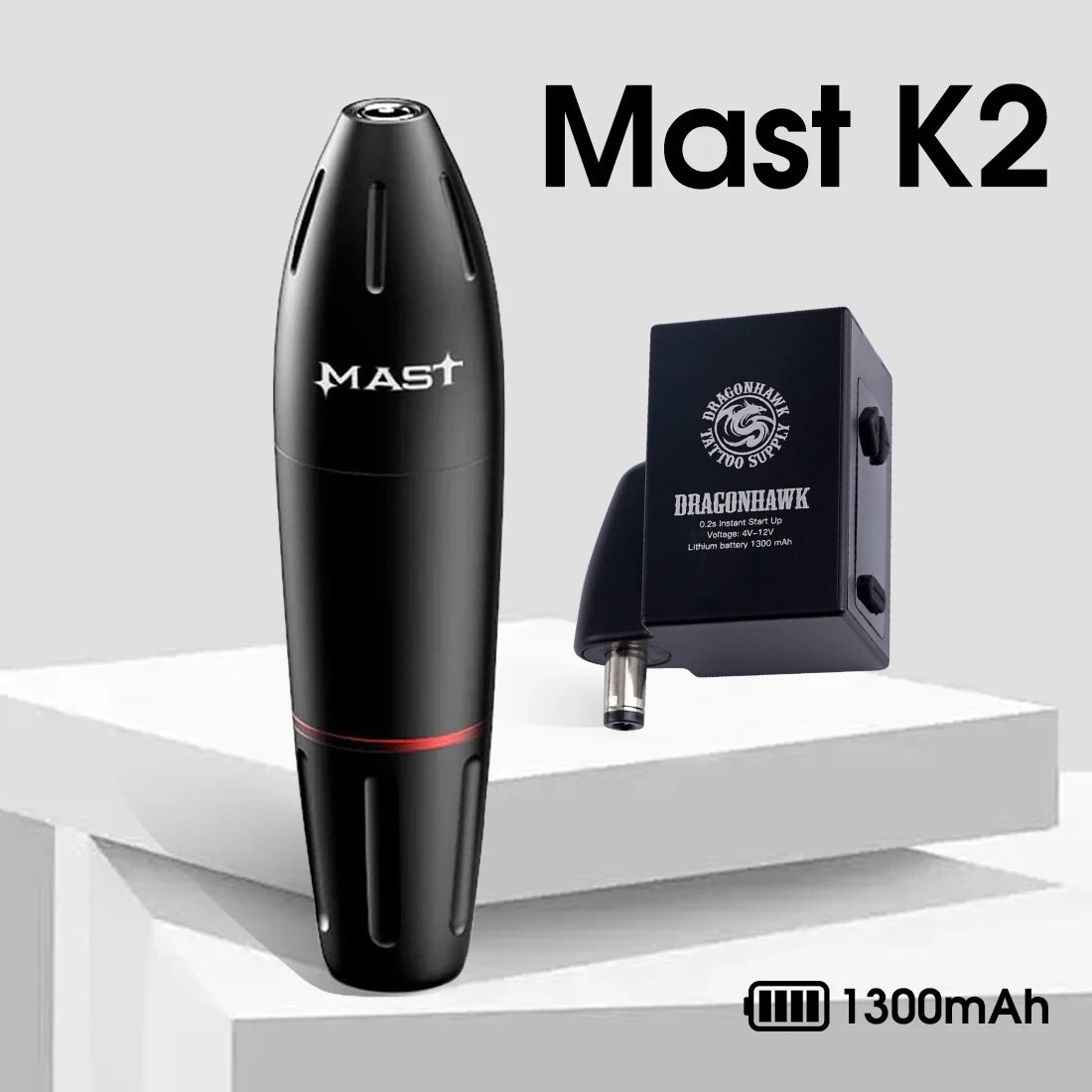 Mast K2 Wireless Tattoo Machine 3.5mm Stroke 1300mAh with Dragonhawk Battery for Beginner or Pro Studio Supplies by Geo’s Online Store