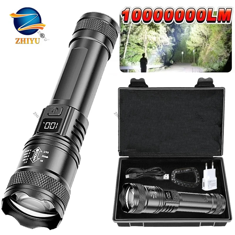 Rechargeable LED Flashlight Zoomable Torch with LCD Display 3 Modes Waterproof High Power Hand Light Outdoor Wilderness Camping by Geo’s Online Store