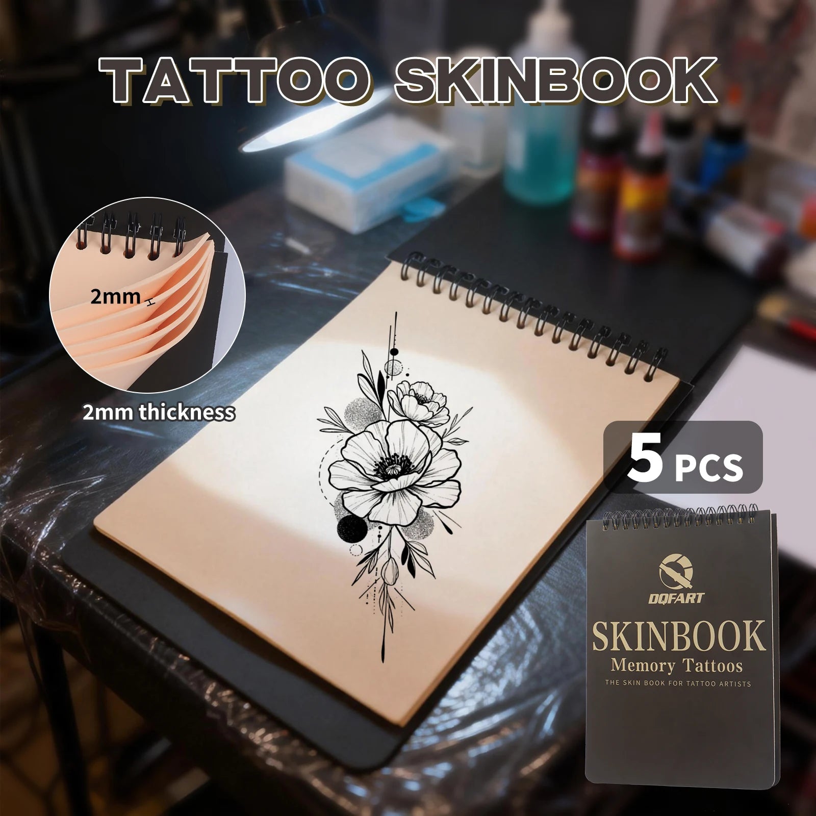DQFART 5Pcs Blank Tattoo Practice Skin Book 2mm Thick Permanent Makeup Accessories for Beginners and Experienced Artists by Geo’s Online Store