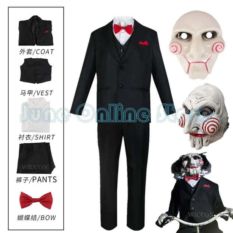 Jigsaw Killer Cosplay Anime Saw 10 Costume Uniform Men Suit Coat Vest Pants Set Halloween Party Mask Outfit for Man by Geo’s Online Store