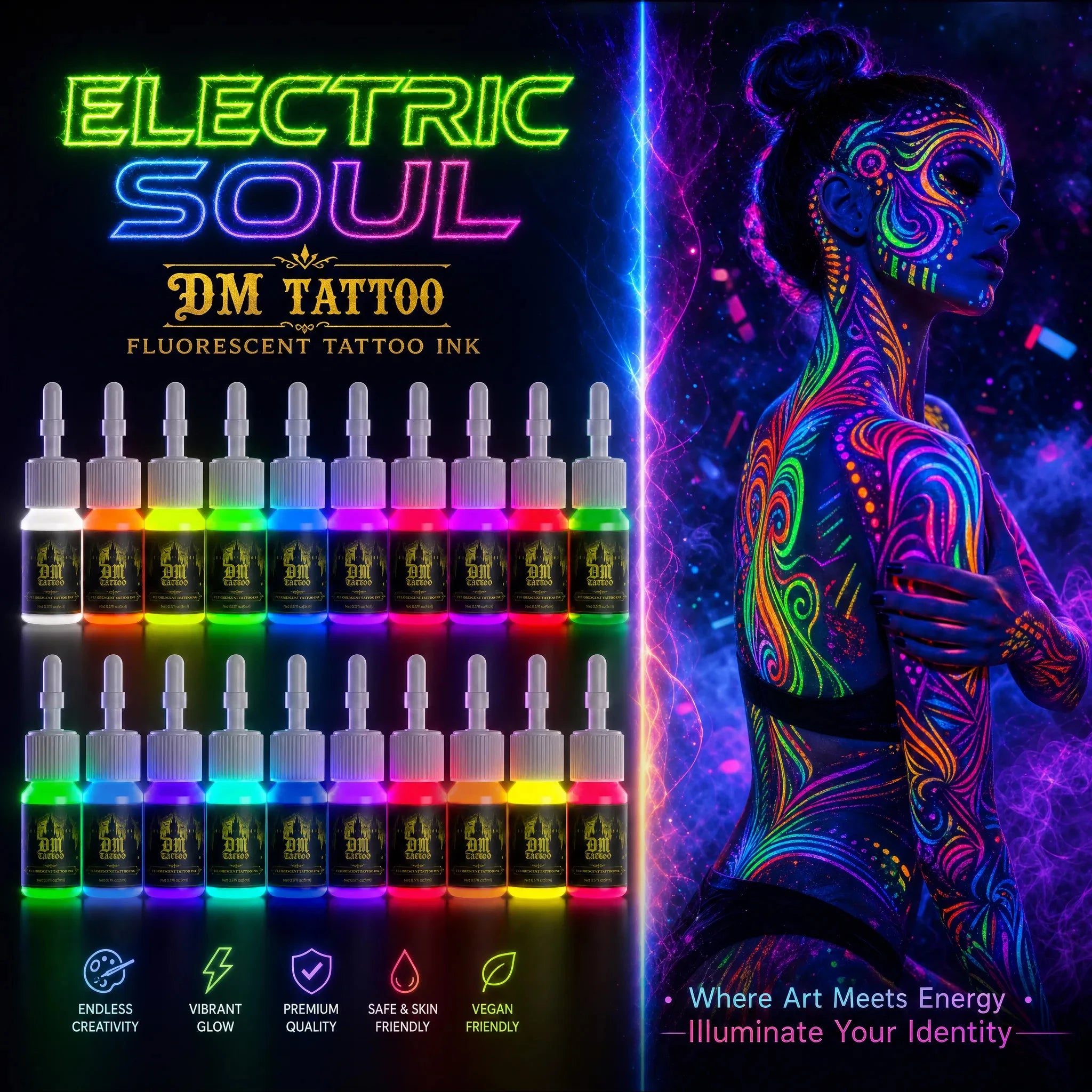 DM 5ml 18Colors Fluorescent Tattoo Ink Kit Professional Beauty Paints Natural Plant Extract Pigment Body Painting Tattoo Ink by Geo’s Online Store