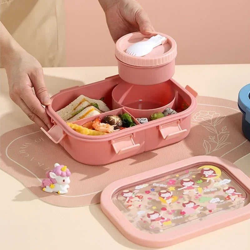 1000/1350ml Cartoon Lunch Box with Soup Bowl Bento Box Buckle Design Sealed and Leak-proof Portable Food Storage Container by Geo’s Online Store