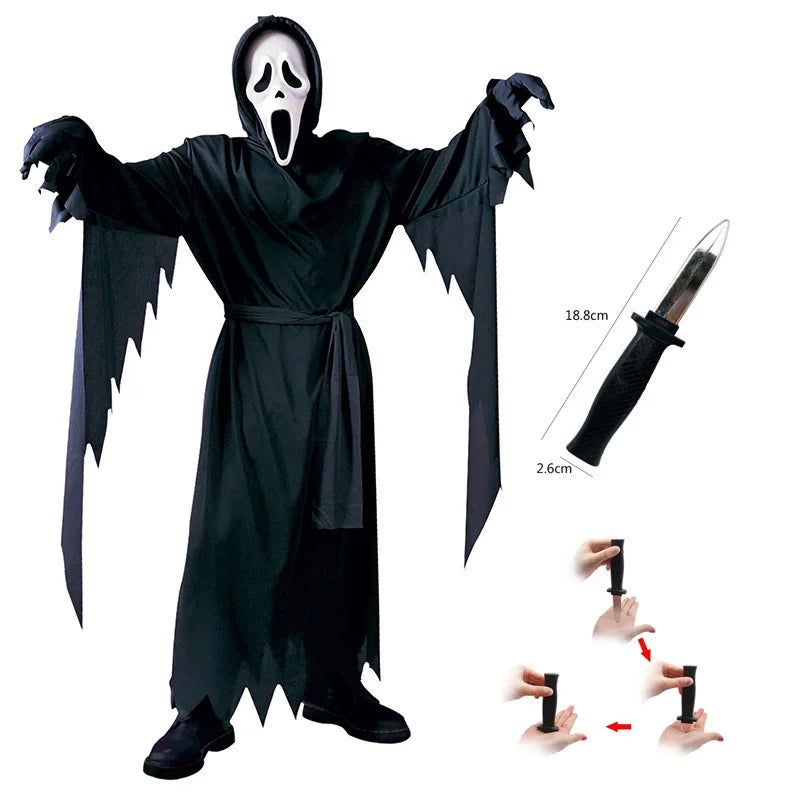 Scream Ghostface Cosplay Costume Horror Movie Mask Robe Outfit Adult Halloween Carnival Party Fancy Dress Role Play Suit by Geo’s Online Store