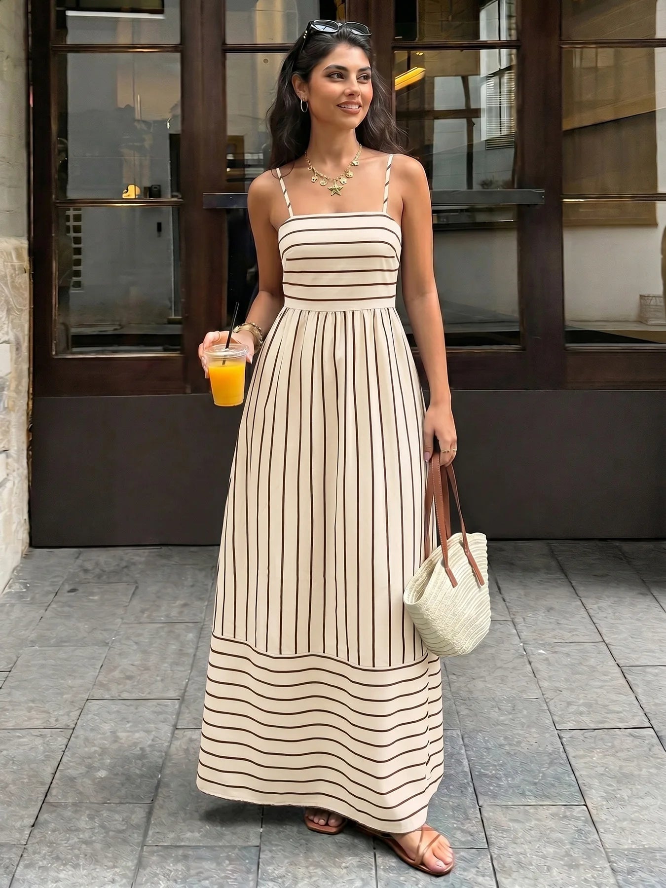 2026 Summer New Striped Backless Loose Beach Dress Women Causal Slip Strapless Long Dress Women Chic Party Holiday Dress by Geo’s Online Store