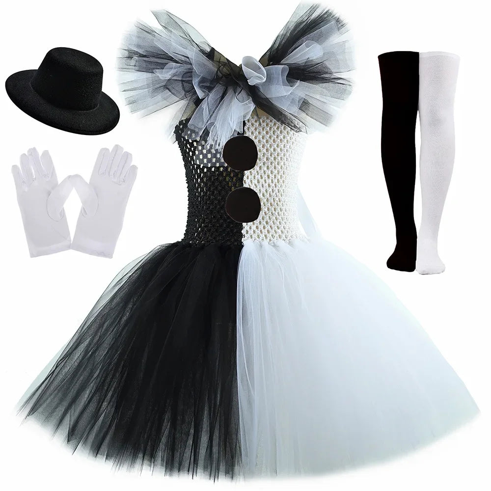 Terrifier Art The Clown Costume Girl Black White Fancy Tutu Dress Horror Joker Dress for Kids Halloween Carnival Party Costumes by Geo’s Online Store