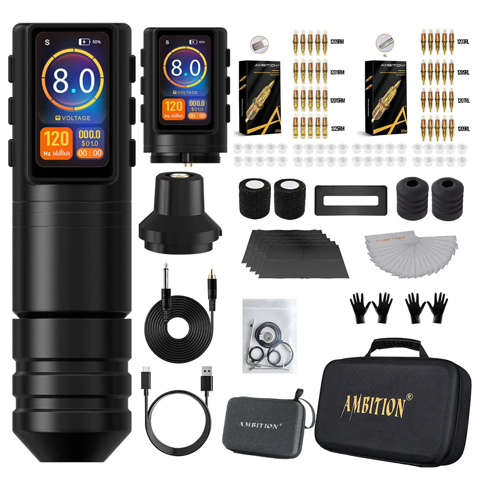 Ambition Ninja Pro Wireless Tattoo Machine Kit 2000mAh Battery 4.0mm Stroke Tattoo Pen Professional Set Permanent Makeup Tools by Geo’s Online Store