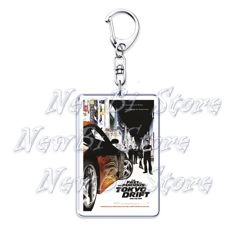 Classic Fast Furious Movie Cover Poster Keychain for Accessories Bag Pendant Sport Car Key Chain Ring Keyring Jewelry Fans Gift by Geo’s Online Store