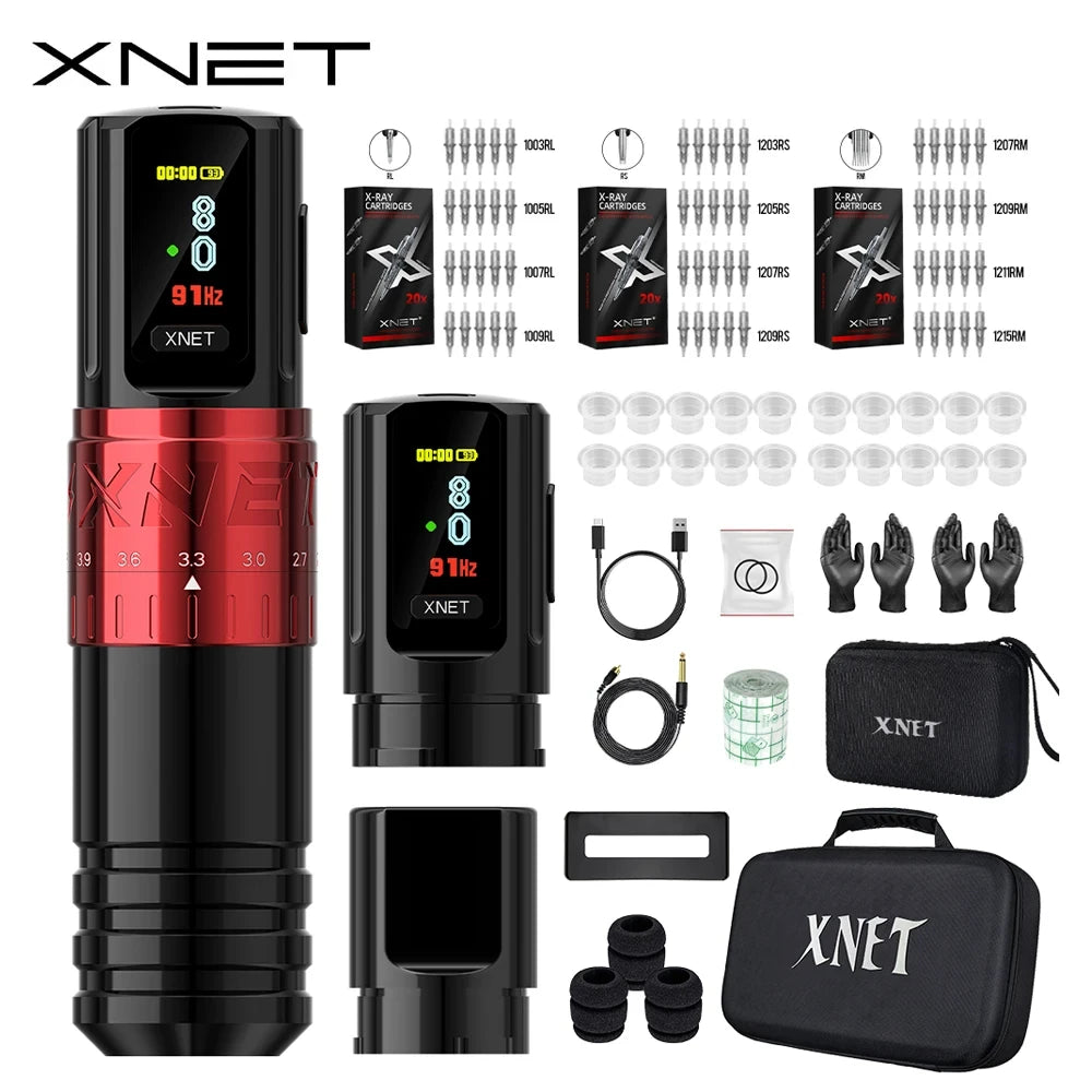 XNET Vipera Wireless Tattoo Machine Kit Adjustable Stroke 2.4-4.2mm OLED Display 60pcs Mixed Tattoo Cartridge for Tattoo Artists by Geo’s Online Store