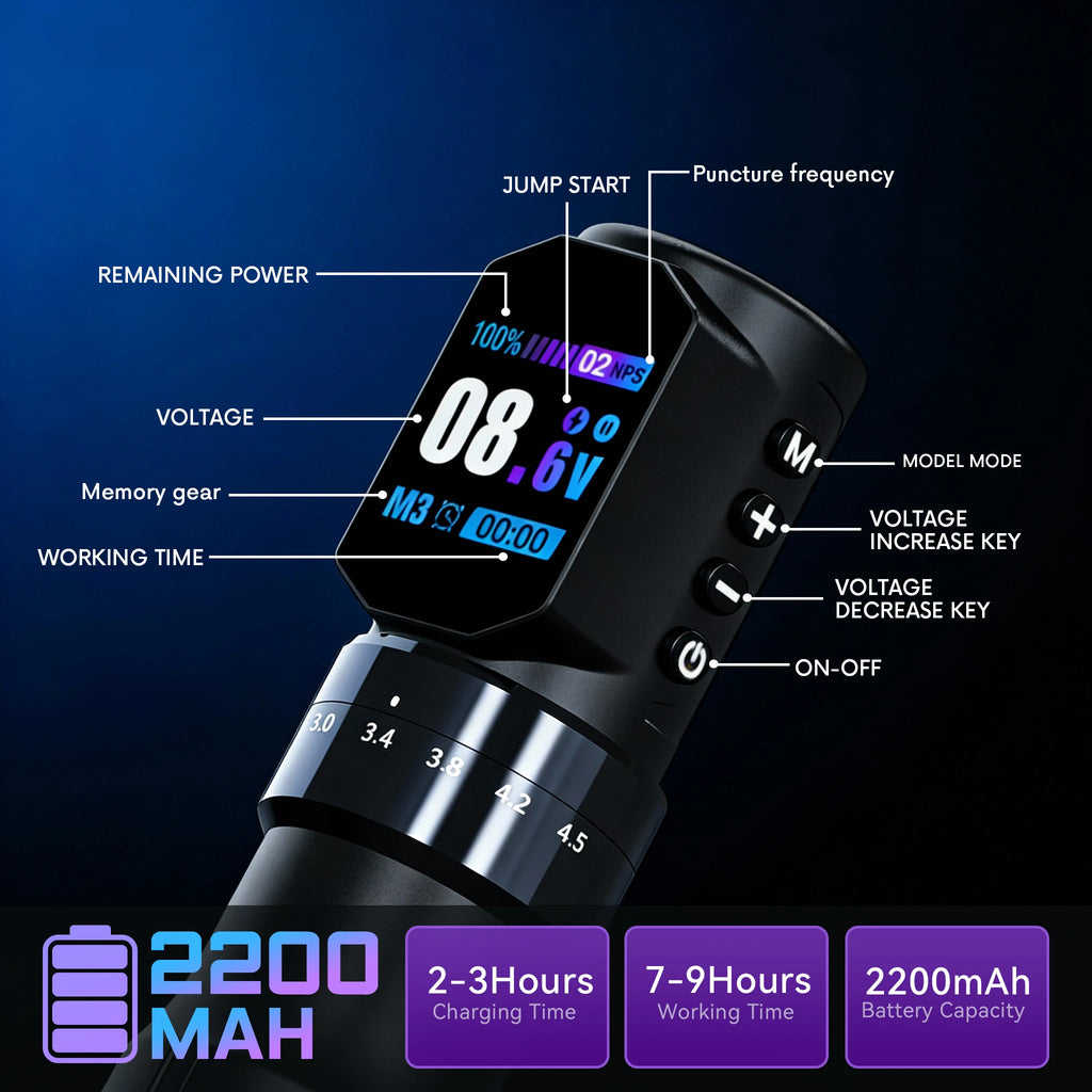 Tattoo Machine Kit Professional Adjustable Stroke Wireless Coreless Brushless Motor Tattoo Pen With Tattoo Blue Soap Tattoo Ink by Geo’s Online Store