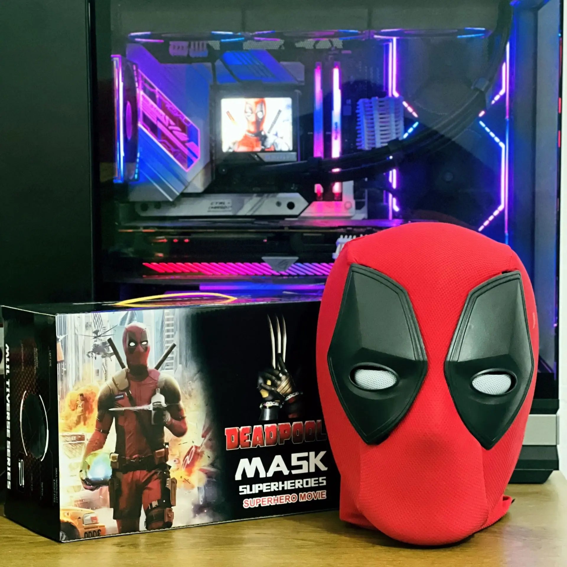 2026 Popular New Deadpool Cute Headset Electric Helmet Can Blink and Shine COS Mask Marvel Toy Decoration by Geo’s Online Store