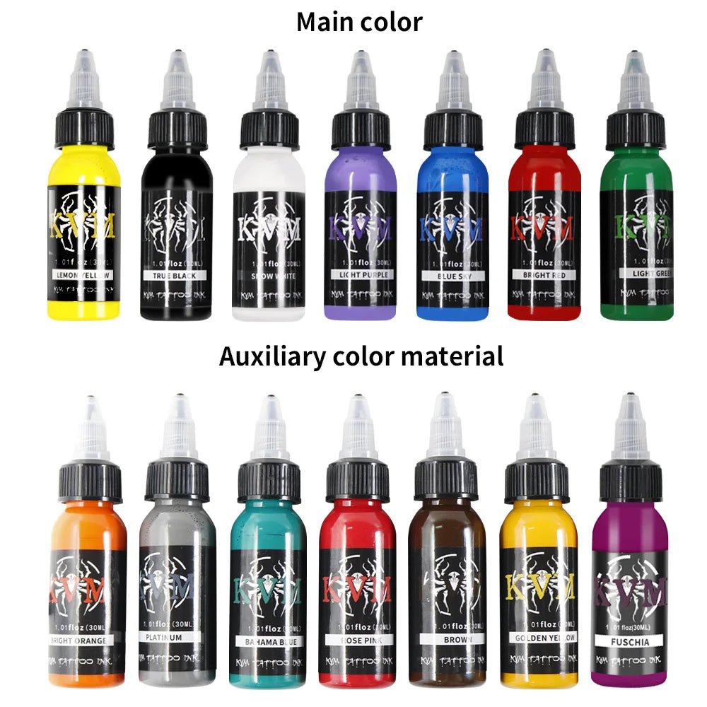 KVM 30ml/1oz 14-colors Tattoo Ink Pigment Body Art Tattoo Kits Professional Beauty Paints Makeup Tattoo Supplies Semi-permanent by Geo’s Online Store