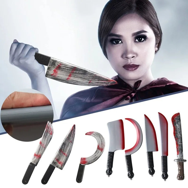 48.5cm/19.09in Plastics Fake Blood Knife Party Supplies Weapon Props Model Halloween Cosplay Funny Gift Collectible Outdoor Toys by Geo’s Online Store