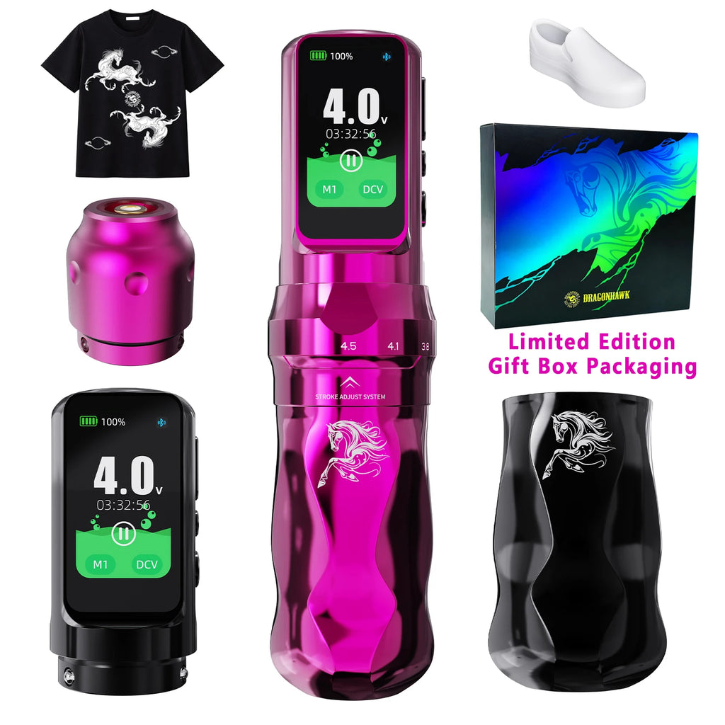 Dragonhawk Fold Pro Year of The Horse Tattoo Machine Pen 7 Strokes Mcore-C4 Motor Low Noise Stable Durable for Pro Tattoo Artist by Geo’s Online Store