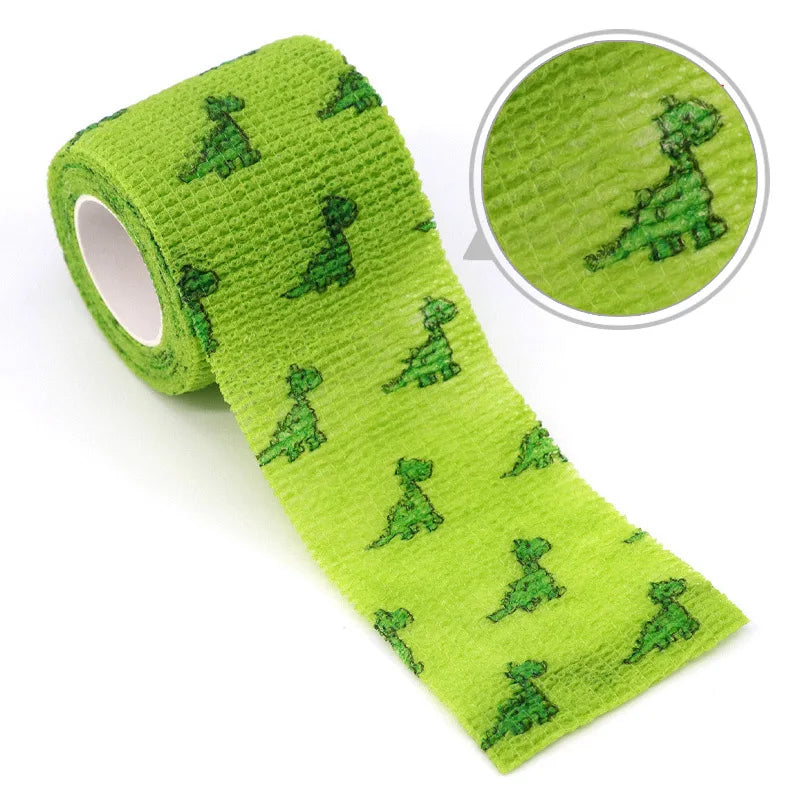 1/6/10 pcs Green Dinosaur Printed Self Adhesive Elastic Bandage 5cm Width Wrap Tape for DIY Tattooing First Aid Kit Pet Tape by Geo’s Online Store