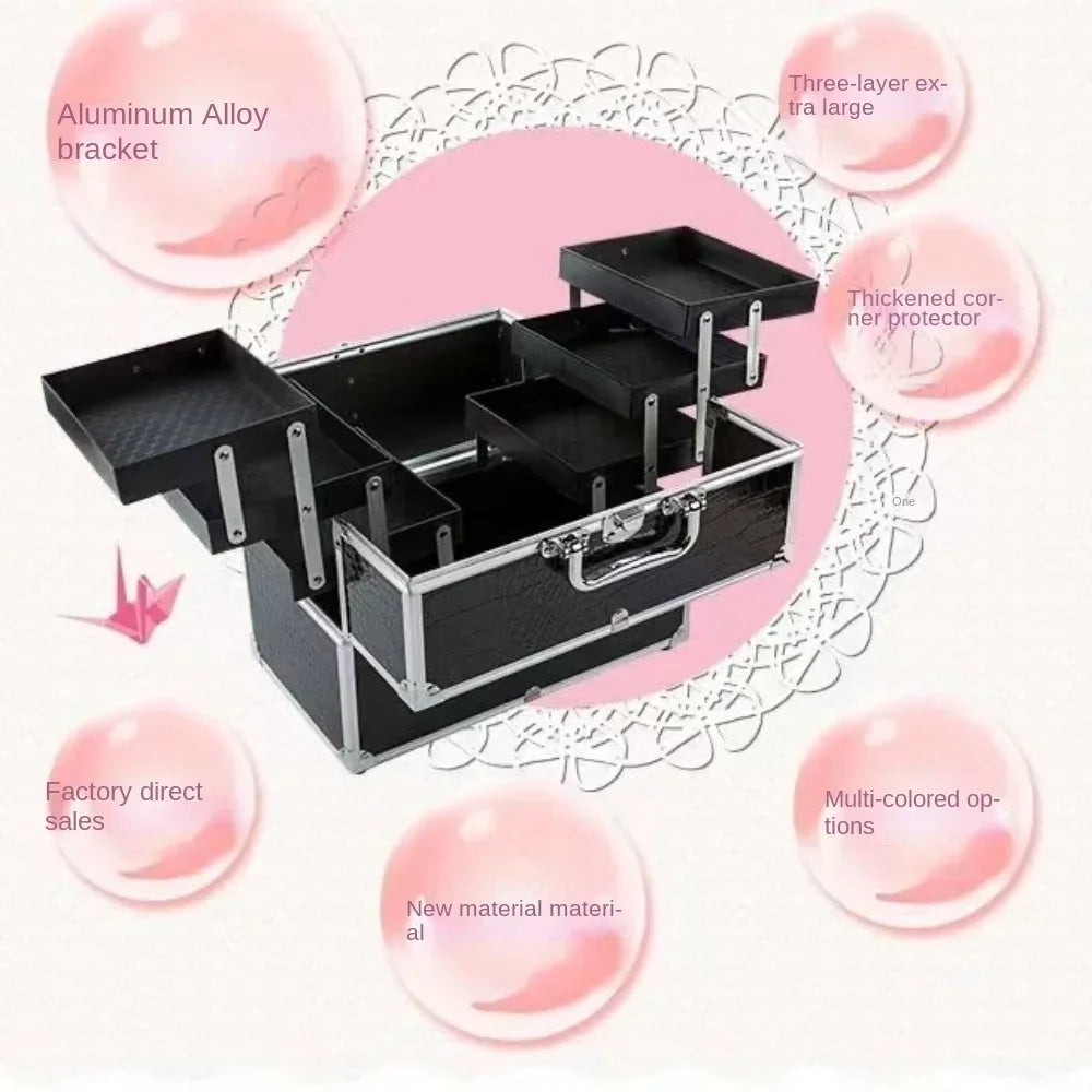 1Pcs Professional Tattoo Nail Case Aluminum Alloy Case Cosmetic Storage Box Cosmetic Case Portable Multi-layer Large-capacity by Geo’s Online Store