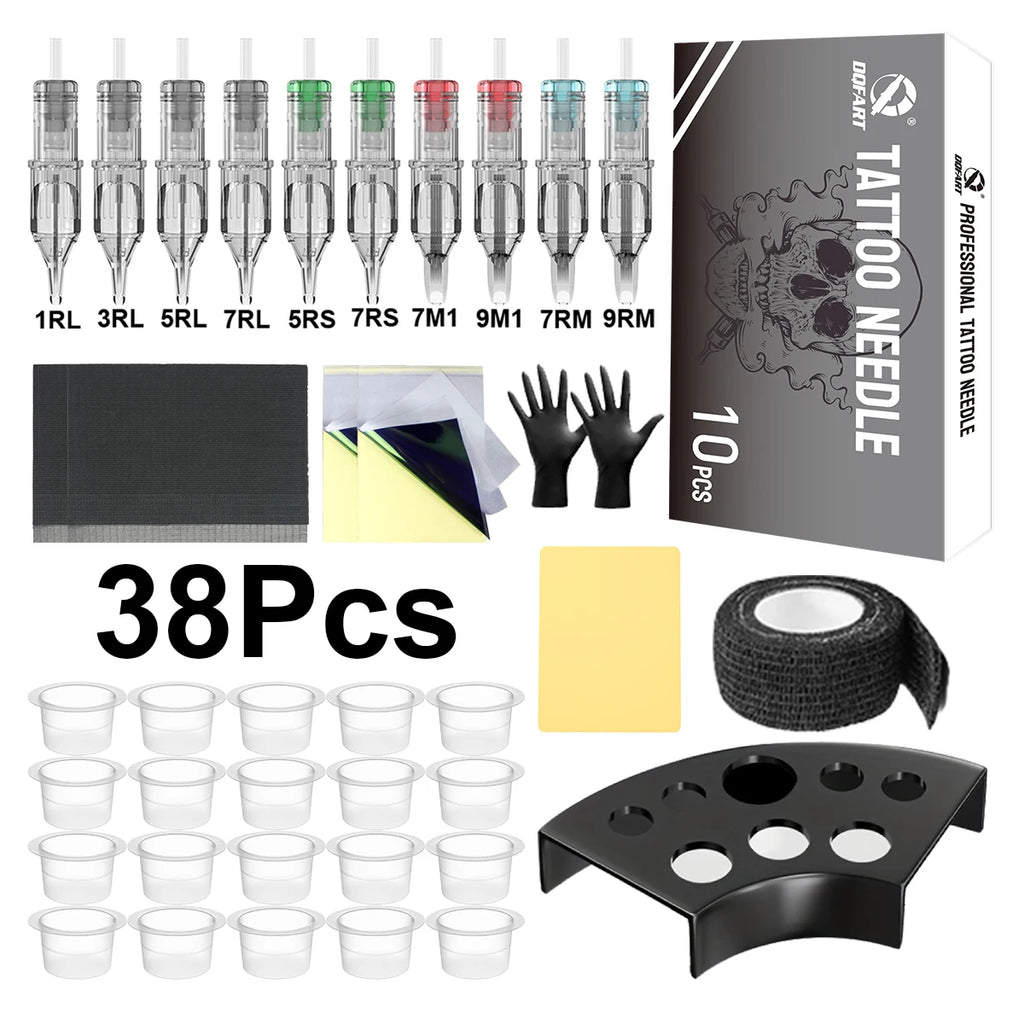 DQFART Tattoo Accessories Set Tattoo Kit with 10Pcs Tattoo Needles 20Pcs Ink Cups Tattoo Practice Skin for Tattoo Supplies by Geo’s Online Store
