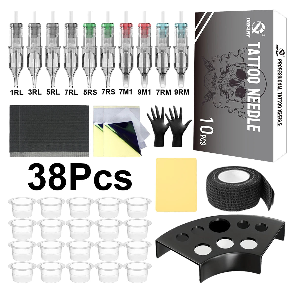 DQFART Tattoo Accessories Set Tattoo Kit with 10Pcs Tattoo Needles 20Pcs Ink Cups Tattoo Practice Skin for Tattoo Supplies by Geo’s Online Store