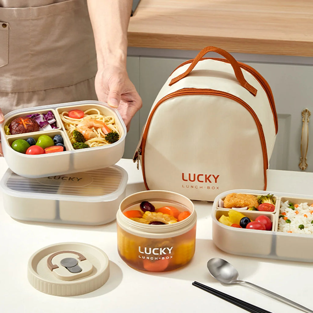 WORTHBUY 3 Grids Microwave Plastic Lunch Box Portable Detachable Fruit Bento Box Stackable Food Container For School Office by Geo’s Online Store