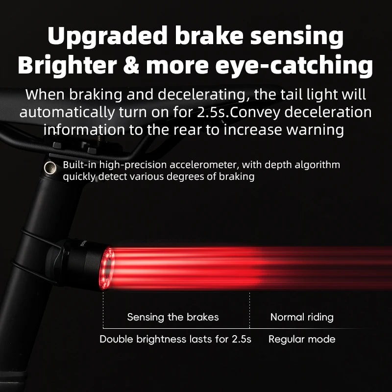 ROCKBROS Bicycle Tail Light Smart Brake Sensing Rear Bike Light Aluminum Waterproof Type-C MTB Road Warning Cycling Taillight by Geo’s Online Store