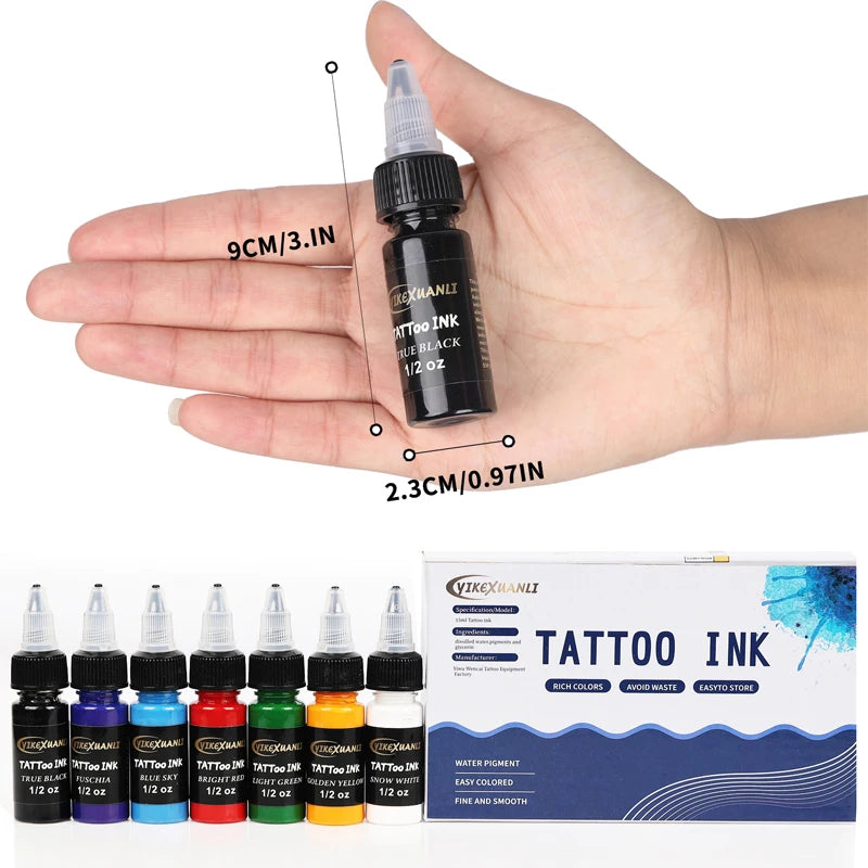 15ml 7colors Tattoo Ink Pigment with box Body Art Tattoo Kits Professional Beauty Paints Makeup Tattoo Supplies Semi-permanent by Geo’s Online Store