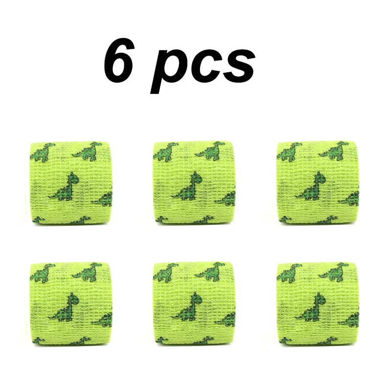 1/6/10 pcs Green Dinosaur Printed Self Adhesive Elastic Bandage 5cm Width Wrap Tape for DIY Tattooing First Aid Kit Pet Tape by Geo’s Online Store