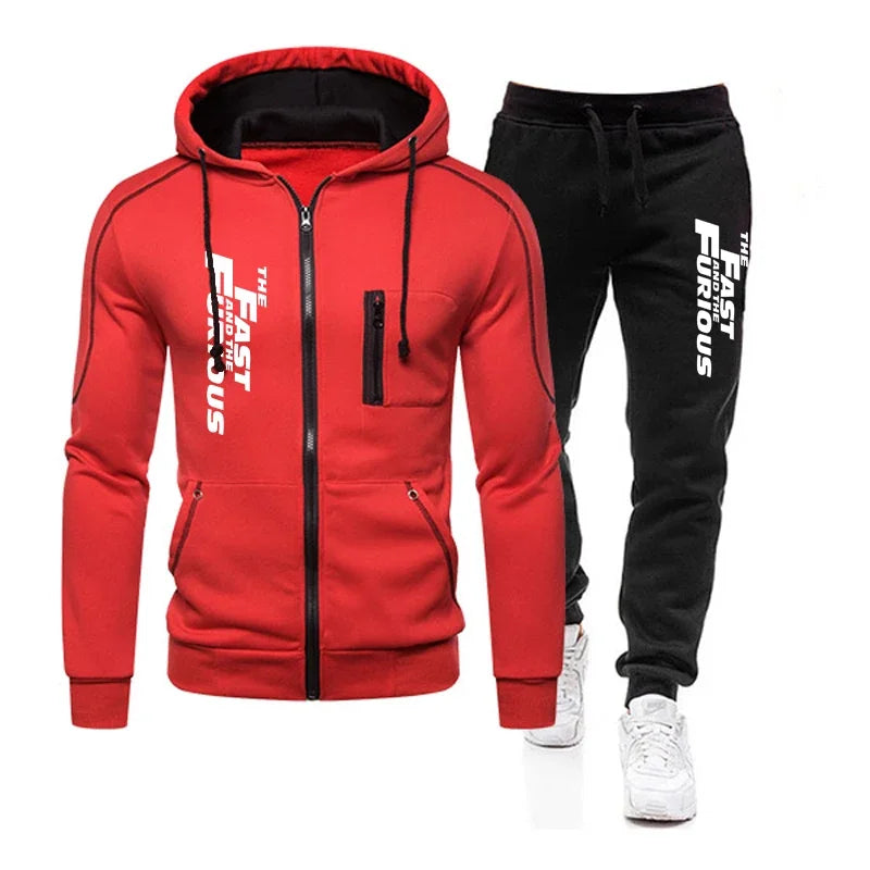 Autumn Winter Popular Mens Tracksuit Zipper Hooded Jacket+Running Pants 2 Piece Set Fast and Furious Print Casual Coat Clothing by Geo’s Online Store