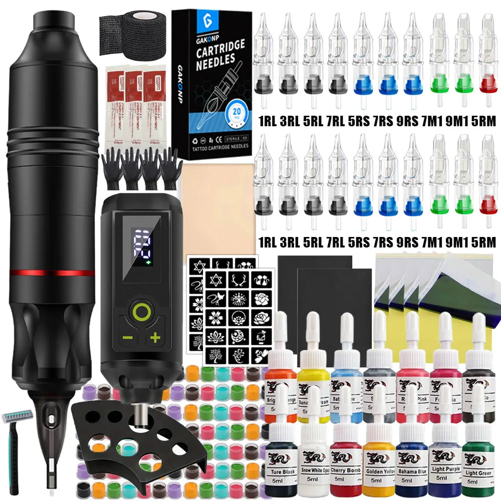 Professional Wireless Tattoo Machine Kit Rotary Tattoo Pen Kit with Wireless Power Supply Inks Needles for Tattoo Beginners Kits by Geo’s Online Store