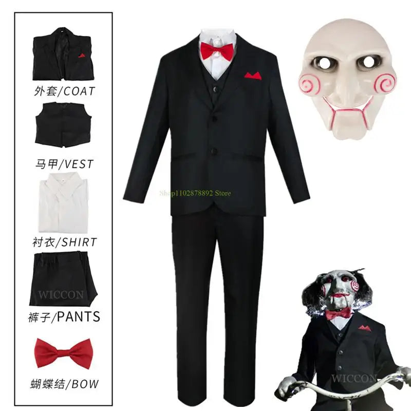 Jigsaw Killer Cosplay Anime Saw 10 Costume Uniform Men Suit Coat Vest Pants Set Halloween Party Mask Outfit for Man by Geo’s Online Store