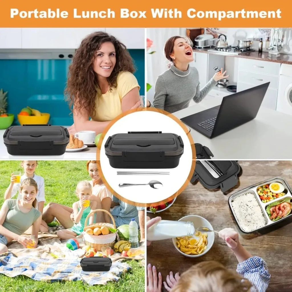 Portable Thermally Insulated Lunch Box with Compartments Stainless Steel Liner Leak Proof Bento Container for School Offices by Geo’s Online Store
