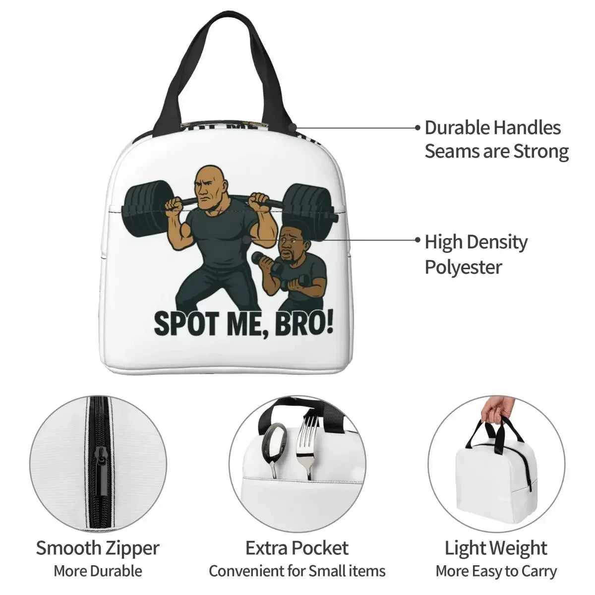Dwayne Johnson And Kevin Hart Gym Cartoon Insulated Lunch Bag for Women Kids Portable Food Boxes Thermal Lunch Box Tote by Geo’s Online Store