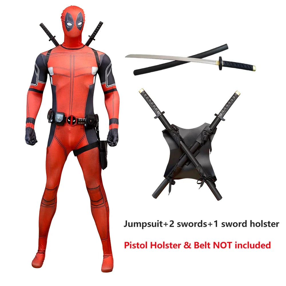 Deadpool Child Costume Halloween Costumes Kids Men Adult Superhero Bodysuit Jumpsuit Children Cosplay Costume Swords Accessories by Geo’s Online Store