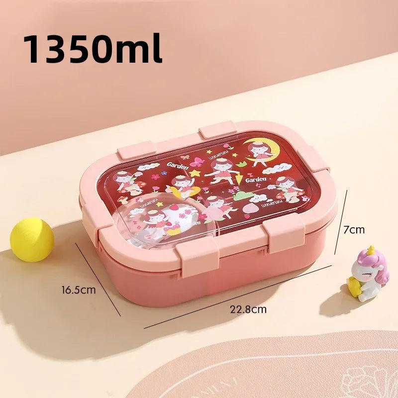 1000/1350ml Cartoon Lunch Box with Soup Bowl Bento Box Buckle Design Sealed and Leak-proof Portable Food Storage Container by Geo’s Online Store