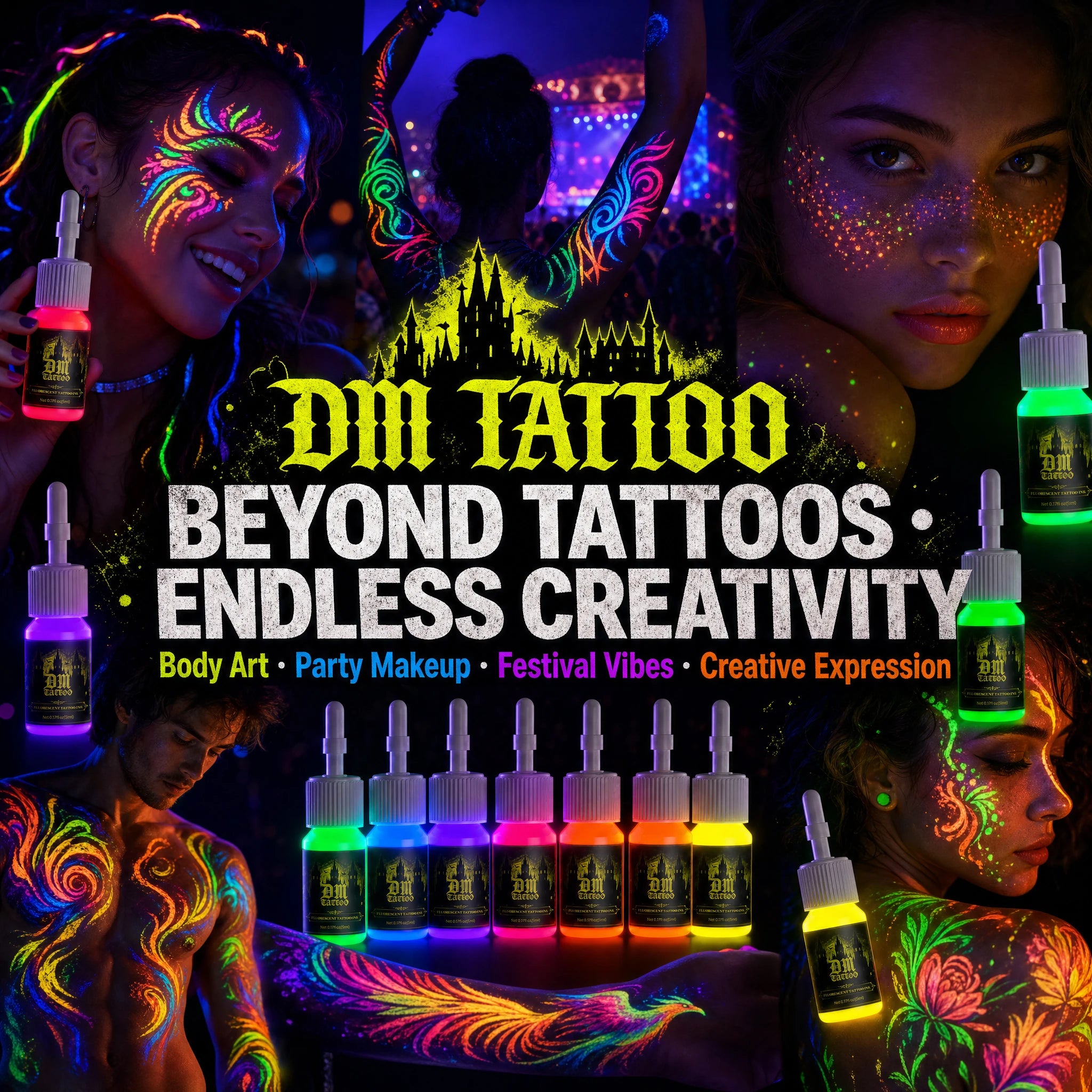 DM 5ml 18Colors Fluorescent Tattoo Ink Kit Professional Beauty Paints Natural Plant Extract Pigment Body Painting Tattoo Ink by Geo’s Online Store