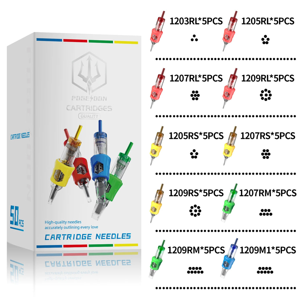 50Pcs/Box Tattoo Needles Kit POSEIDON PRO Max Professional Tattoo Cartridge Needles Disposable Tattoo Needles 30/3RLLT by Geo’s Online Store