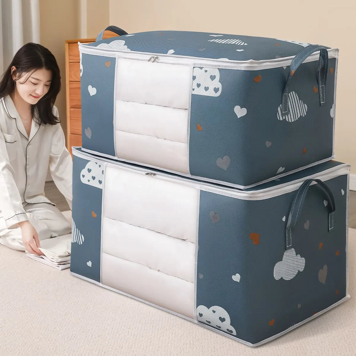 Large Capacity Clothes Storage Bag Organizer With Reinforced Handle Suitable For Blankets Bedding Foldable With Sturdy Zipper by Geo’s Online Store