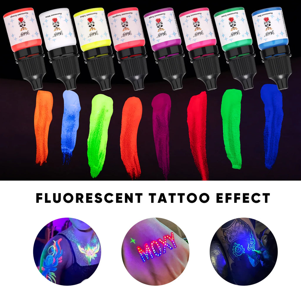 5ml Fluorescent Tattoo Ink Kit 8 Color Fluorescent Tattoo Ink Kit,Safe Non-toxic,Body Art Ink Kit,Glows Under Ultraviolet Light by Geo’s Online Store
