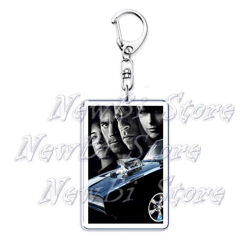 Classic Fast Furious Movie Cover Poster Keychain for Accessories Bag Pendant Sport Car Key Chain Ring Keyring Jewelry Fans Gift by Geo’s Online Store