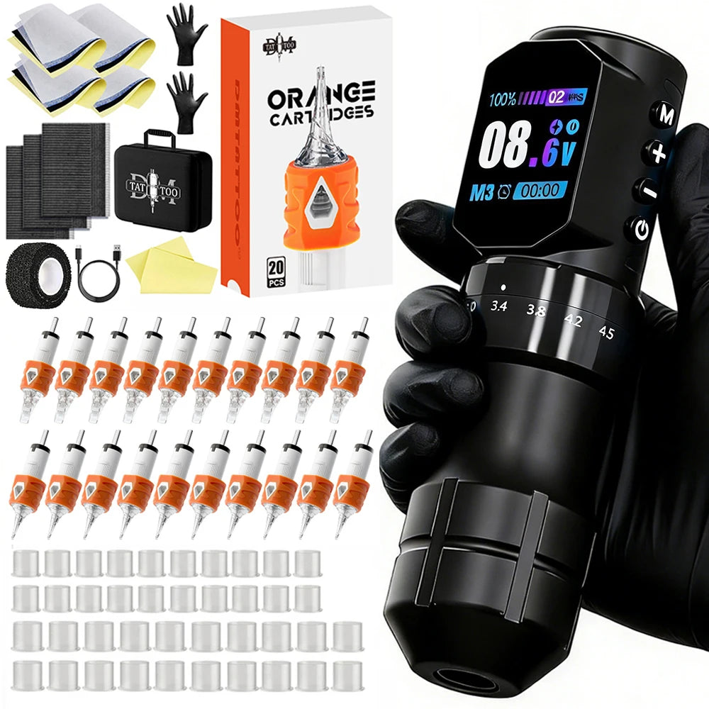 Tattoo Machine Kit Professional Adjustable Stroke Wireless Coreless Brushless Motor Tattoo Pen With Tattoo Blue Soap Tattoo Ink by Geo’s Online Store