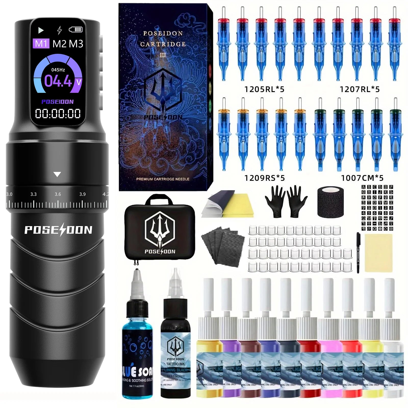 POSEIDON Tattoo Kit Professional Tattoo Pen Kit For Permanent Makeup Tattoo Machine Kit Wireless Power Supply Tattoo Gun Kit by Geo’s Online Store