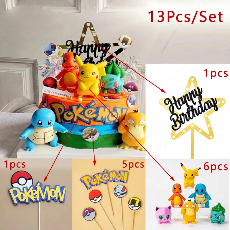 13Pcs/set Pokemon Cake Topper Pikachu Anime Figure Party Happy Birthday Pokemon Cake Decoration Supplies Ornaments Gift by Geo’s Online Store