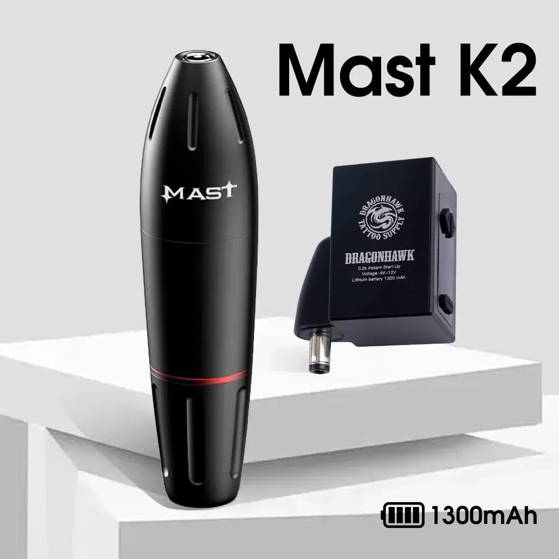 Mast K2 Wireless Tattoo Machine 3.5mm Stroke 1300mAh with Dragonhawk Battery for Beginner or Pro Studio Supplies by Geo’s Online Store