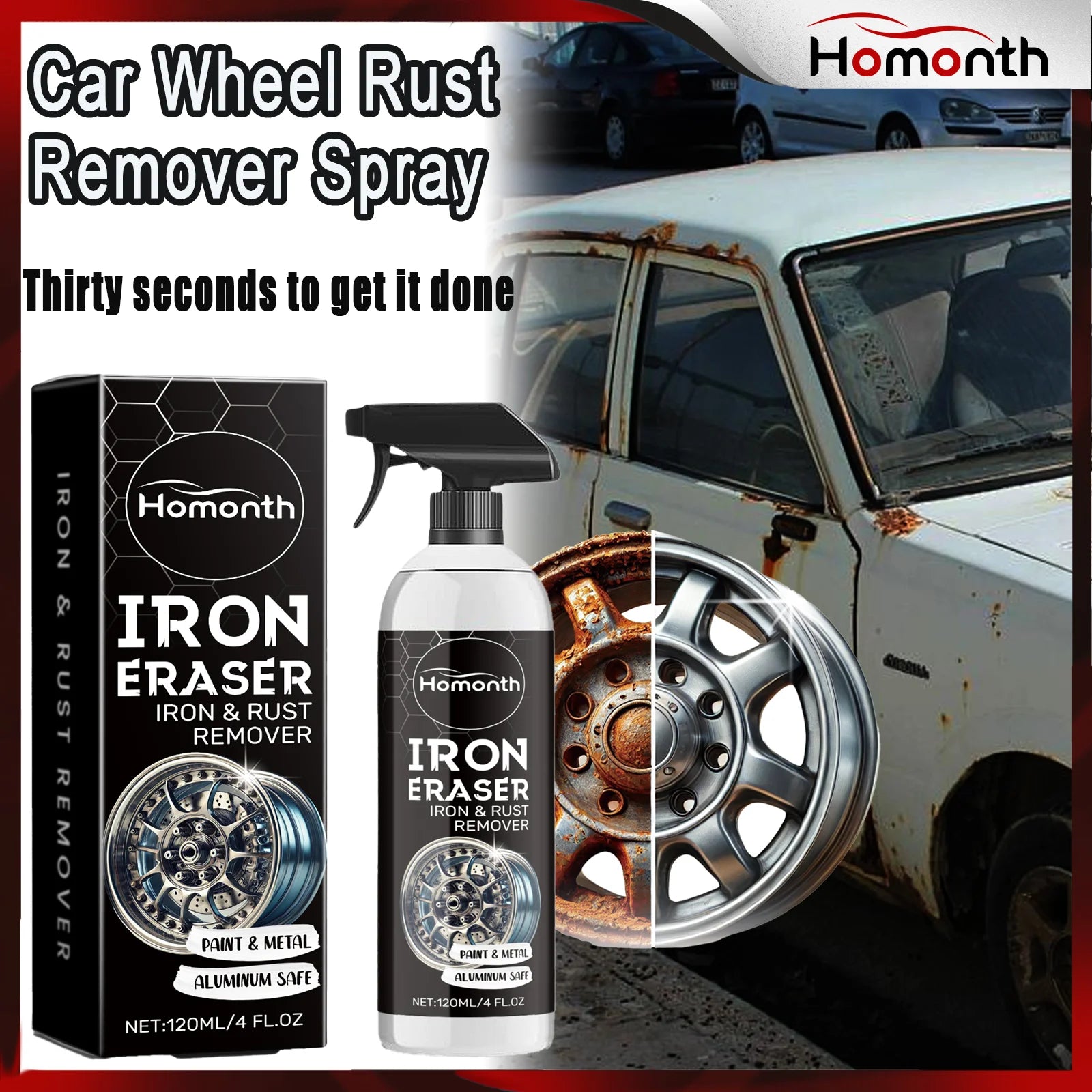 Car Wheel Rust Remover Spray Effective Cleaner for Alloy Rims & Tire Stains Fast-Acting Formula for Car Detailing Restores Shine by Geo’s Online Store
