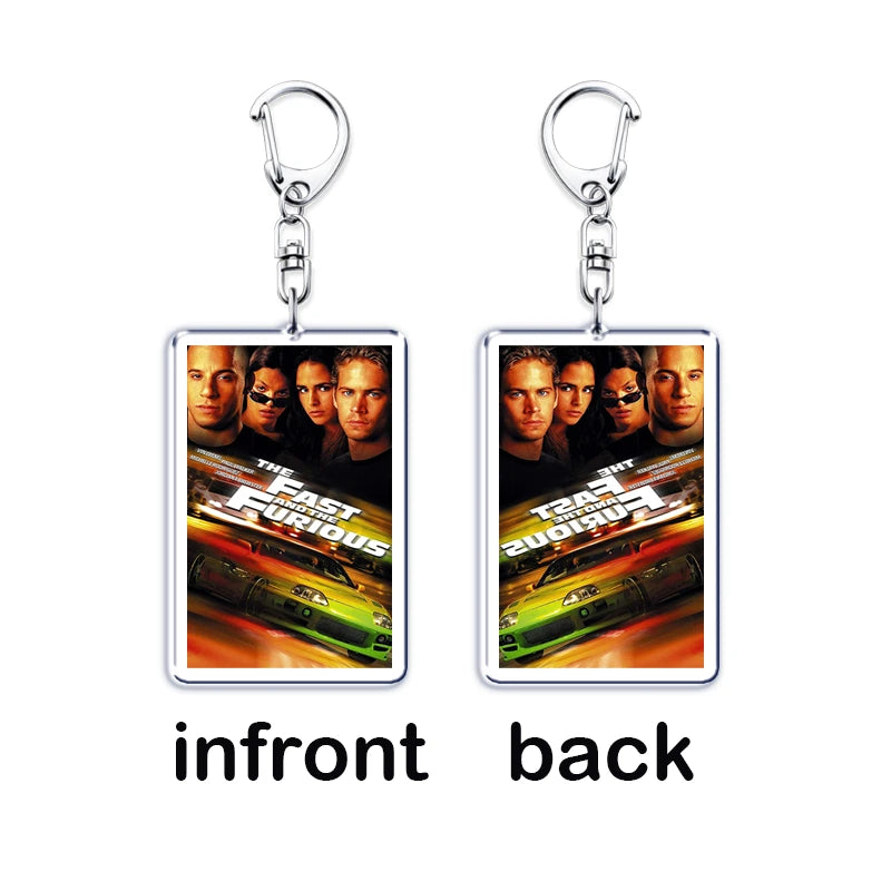 Classic Fast Furious Movie Cover Poster Keychain for Accessories Bag Pendant Sport Car Key Chain Ring Keyring Jewelry Fans Gift by Geo’s Online Store