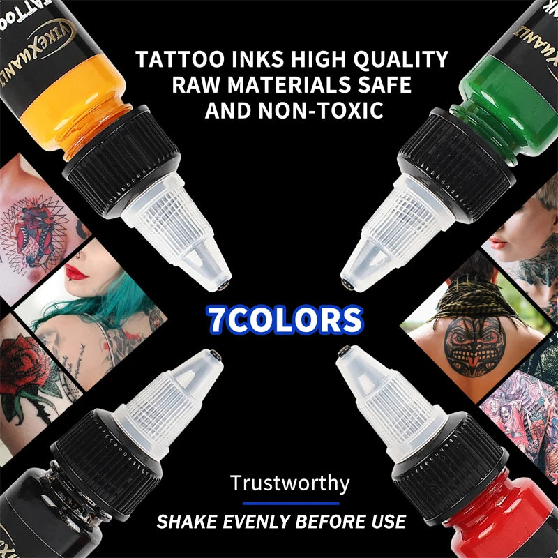 15ml 7colors Tattoo Ink Pigment with box Body Art Tattoo Kits Professional Beauty Paints Makeup Tattoo Supplies Semi-permanent by Geo’s Online Store