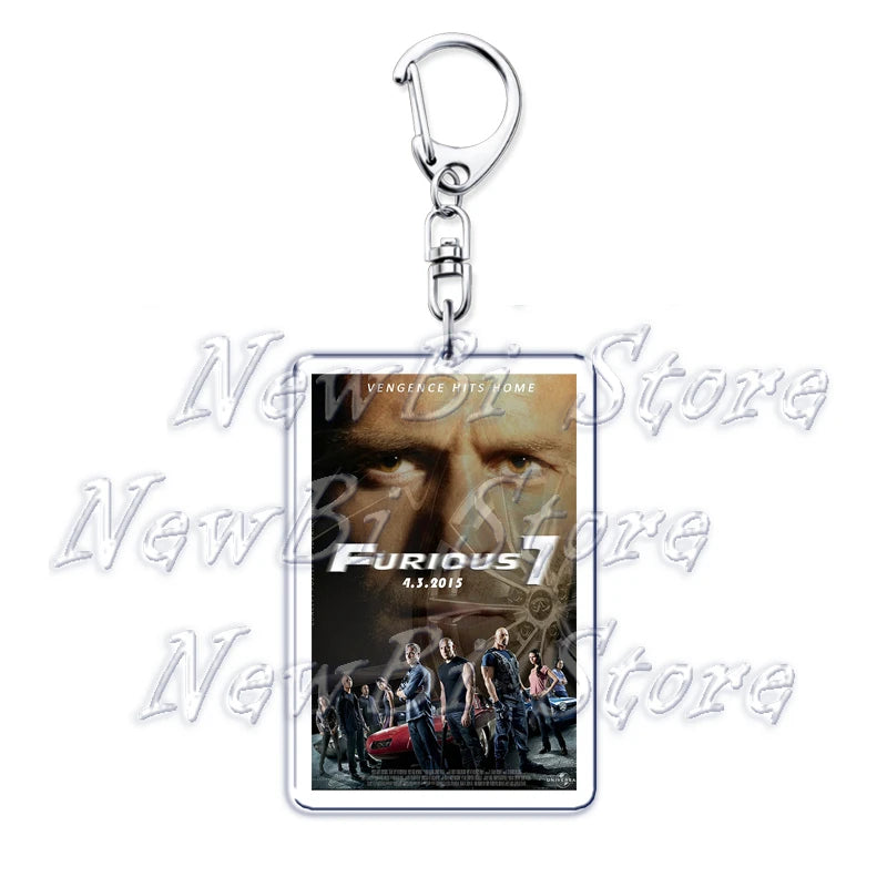 Classic Fast Furious Movie Cover Poster Keychain for Accessories Bag Pendant Sport Car Key Chain Ring Keyring Jewelry Fans Gift by Geo’s Online Store