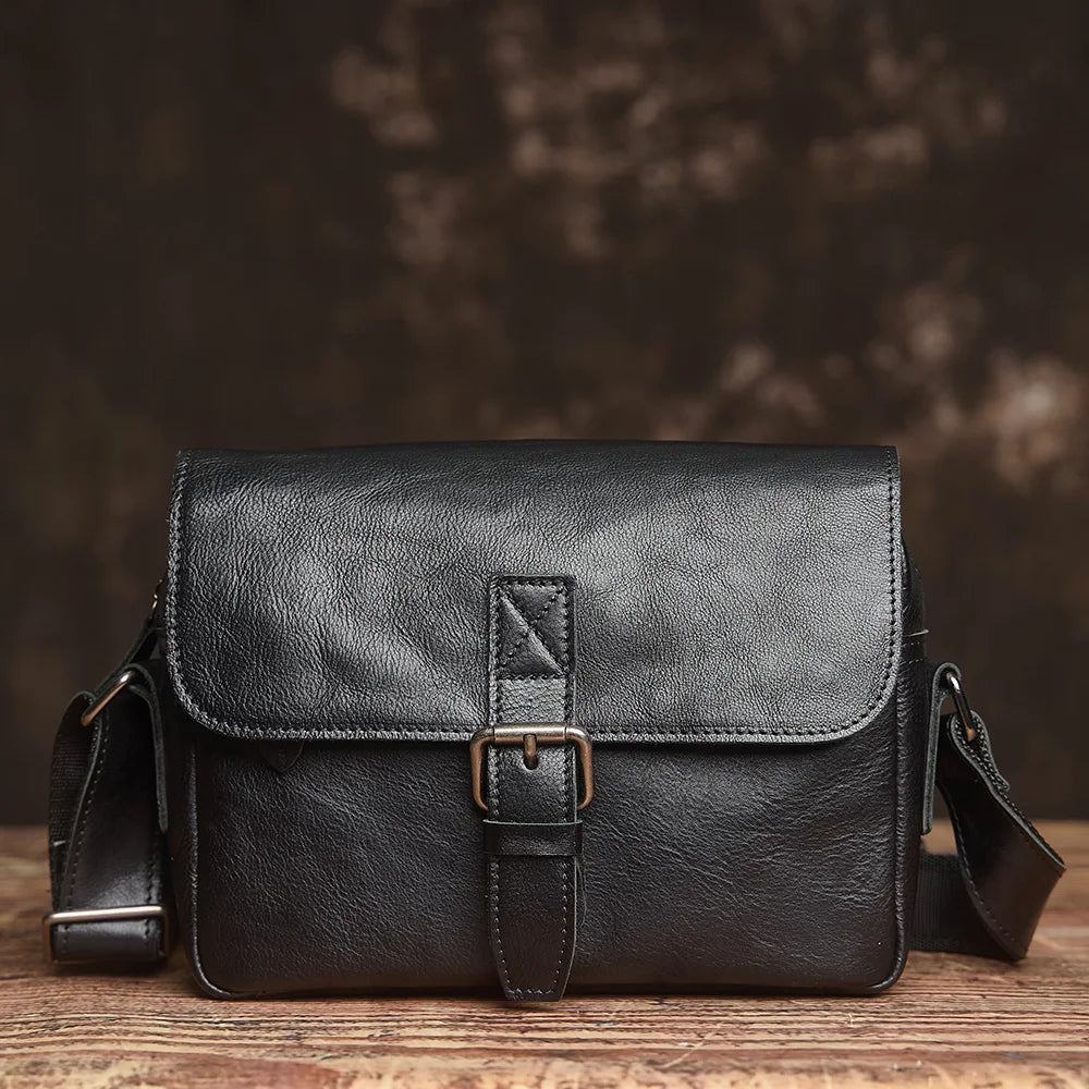 NUPUGOO Genuine Leather Men‘s ’ Messenger Bag Vintage Simple Small Shoulder Bag Head Cowhide Satchel College Style by Geo’s Online Store