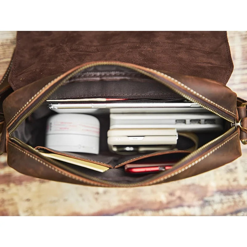 NUPUGOO Genuine Leather Men‘s ’ Messenger Bag Vintage Simple Small Shoulder Bag Head Cowhide Satchel College Style by Geo’s Online Store