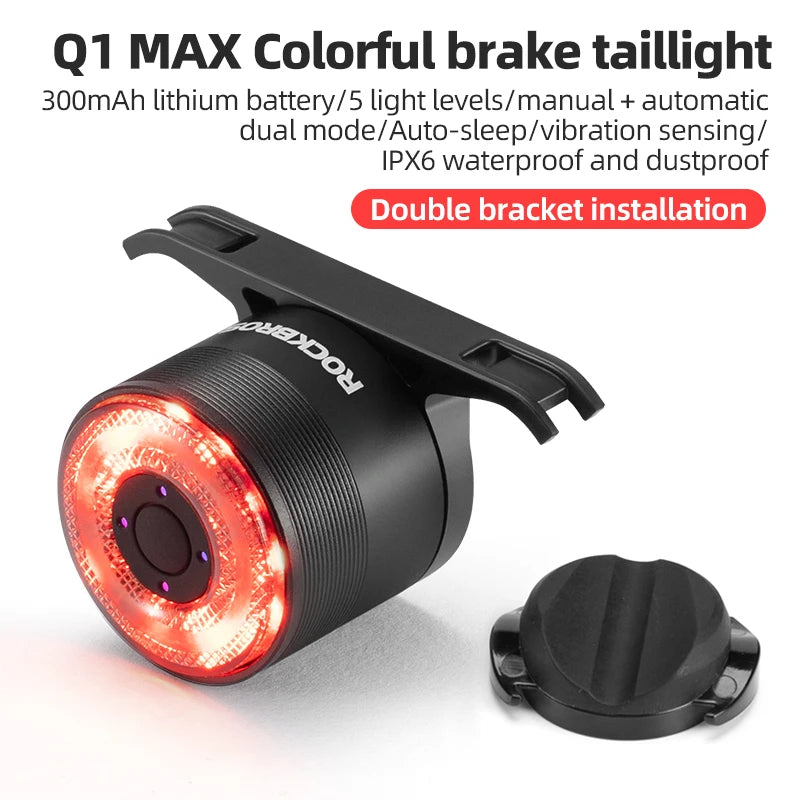 ROCKBROS Bicycle Tail Light Smart Brake Sensing Rear Bike Light Aluminum Waterproof Type-C MTB Road Warning Cycling Taillight by Geo’s Online Store